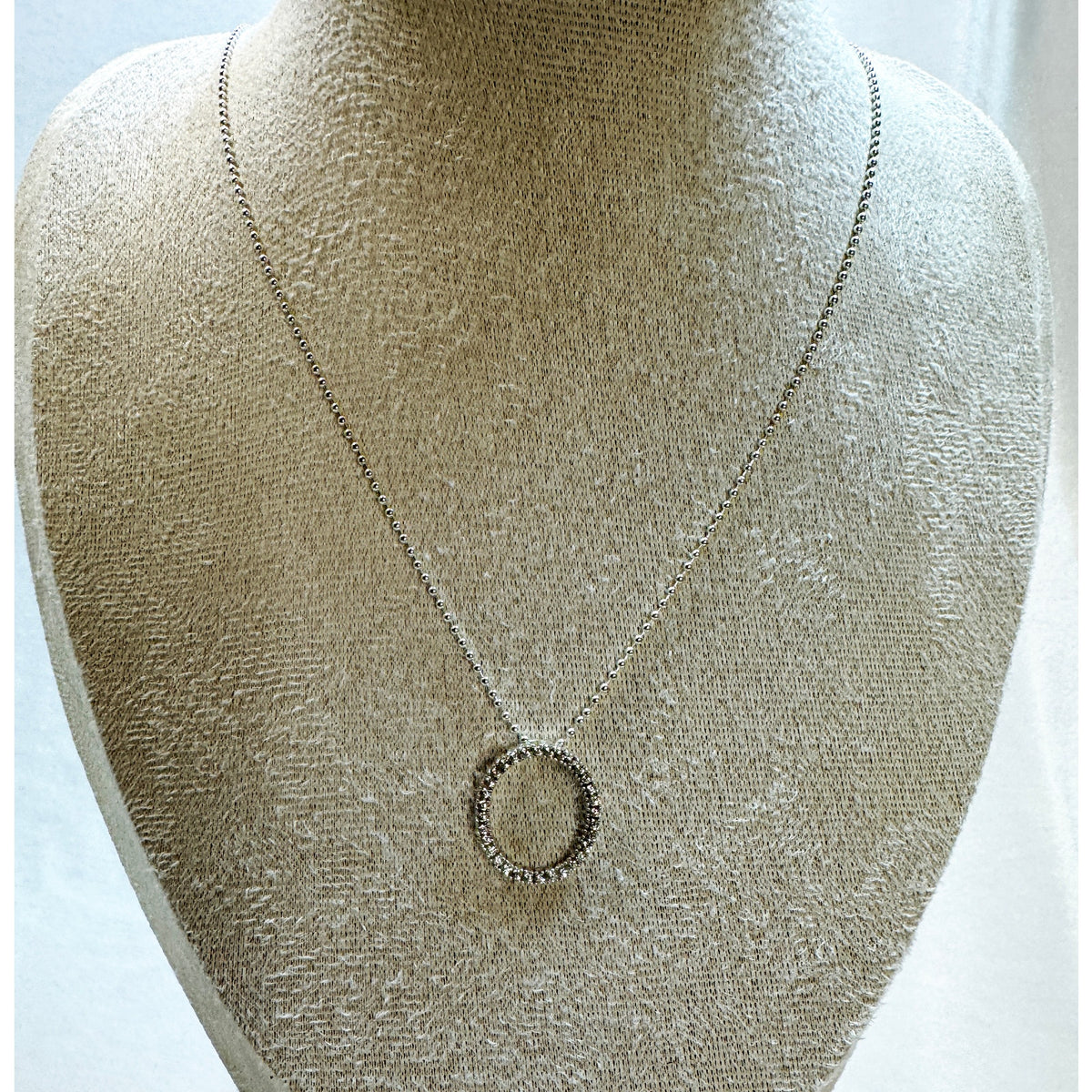 Silver Tone Circle Pendant Necklace Open Hoop Pendant Minimalist Pre-Loved N460