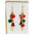 Christmas Charm Dangle Earrings Red Green Holiday Beaded Earrings 3.5" Long E383