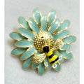 New Enamel Daisy Bee Brooch Pin Blue Flower Gold Tone Nature Garden 1.75" CP198