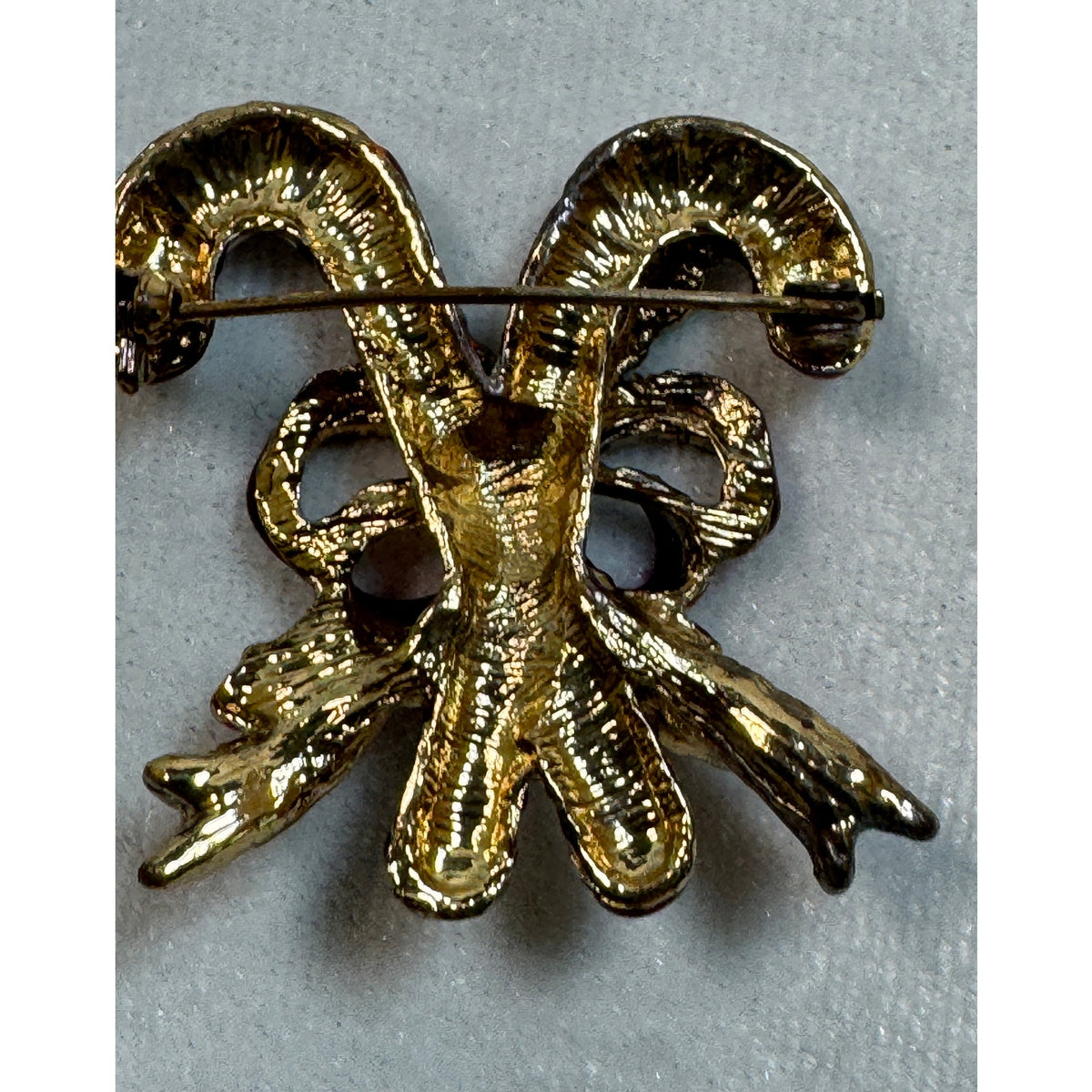 Vintage Enamel Candy Cane Brooch Pin Rhinestones Christmas Holiday 1.5" CP162