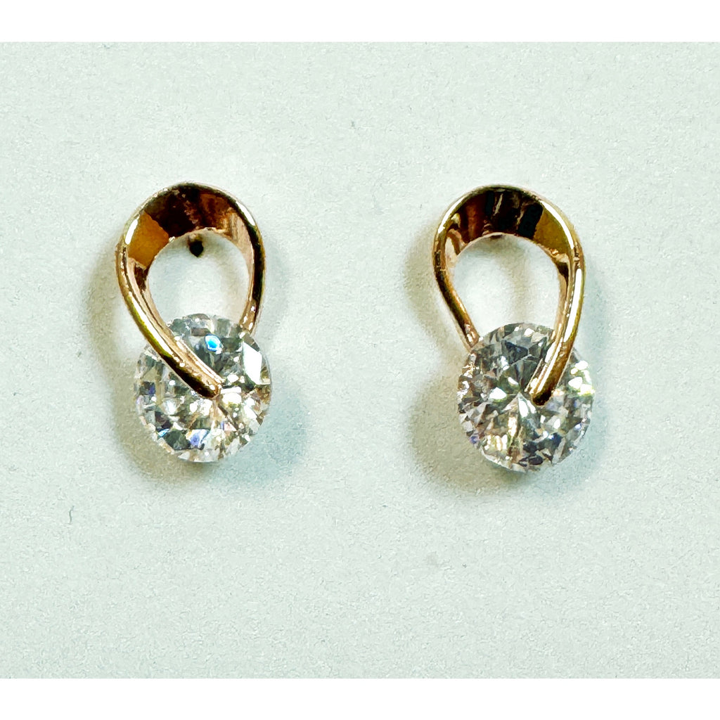 Rose Gold Tone CZ Post Earrings Oval Cubic Zirconia Studs 5/8 x 3/8 Inch E293
