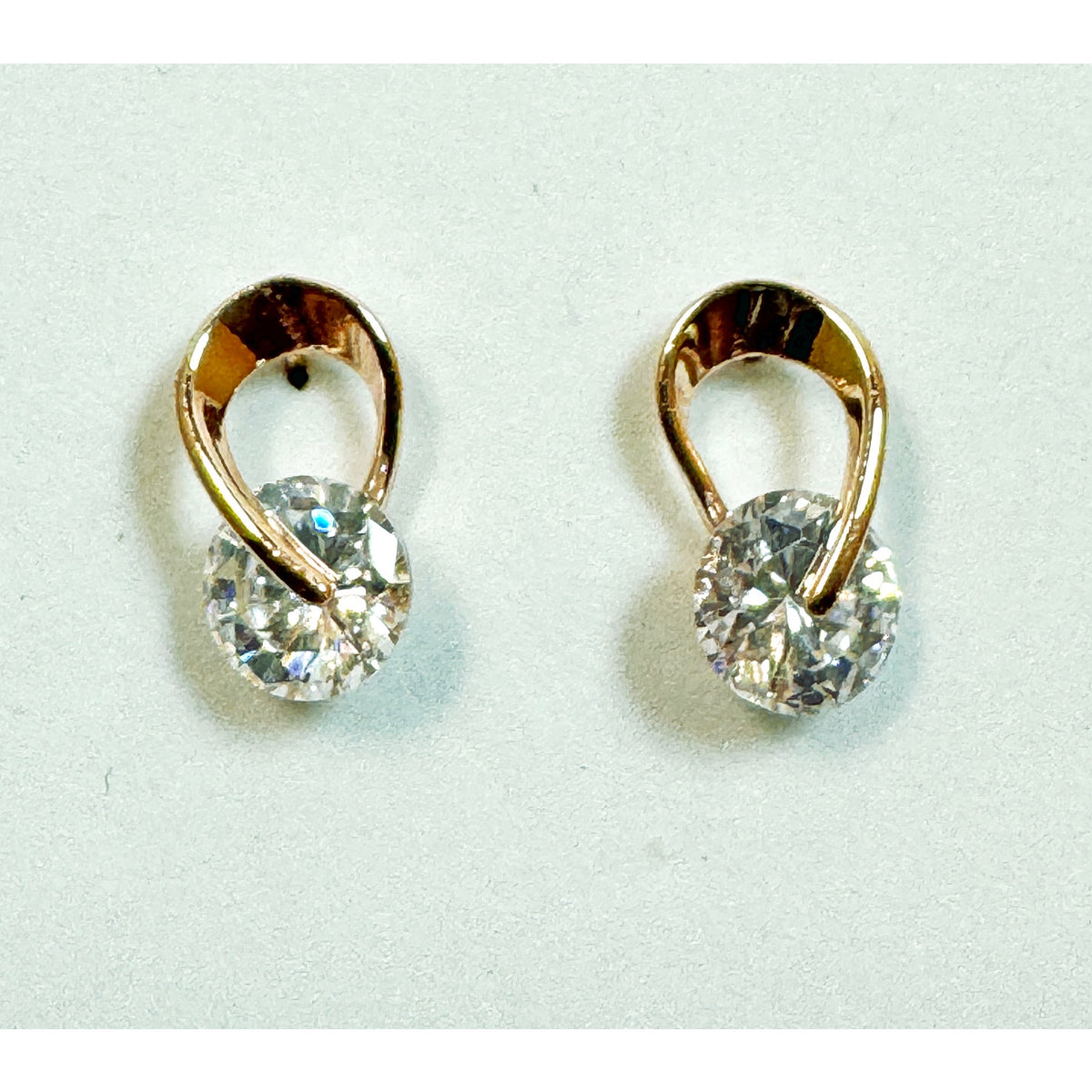 Rose Gold Tone CZ Post Earrings Oval Cubic Zirconia Studs 5/8 x 3/8 Inch E293