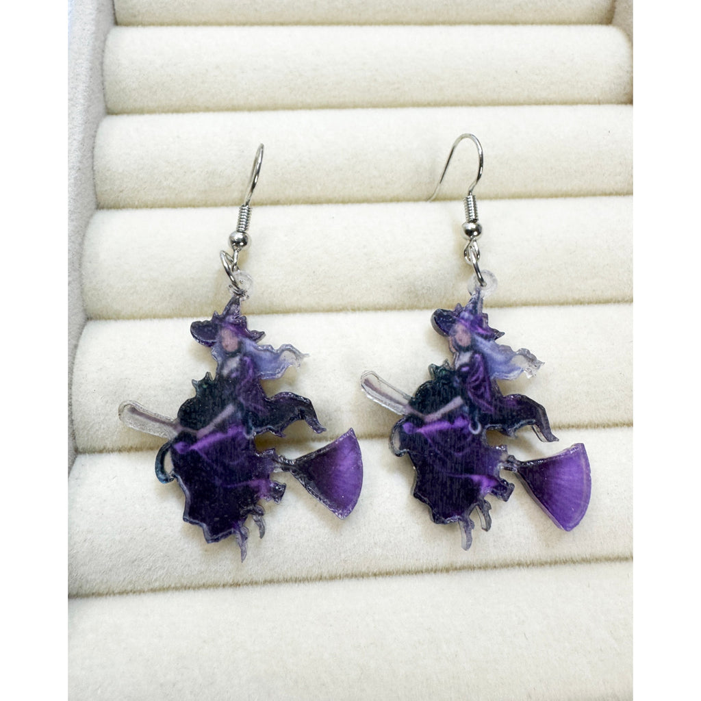 New Halloween Purple Witch Acrylic Dangle Earrings Spooky Costume Jewelry E480