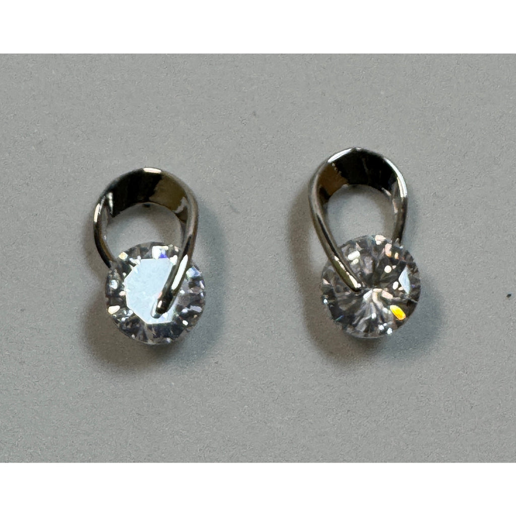 Silver Rhinestone Stud Earrings Clear Crystal Accent 5/8" New Elegant E301