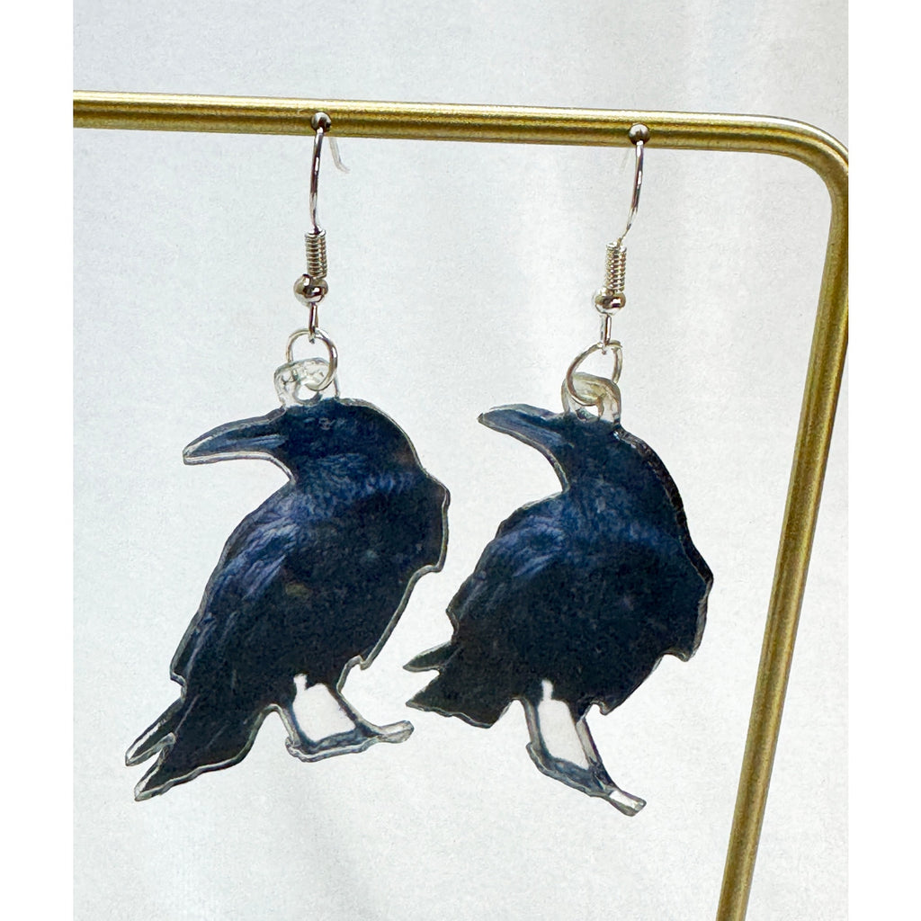 Halloween Black Crow Raven Dangle Earrings Gothic Spooky Bird Jewelry E481