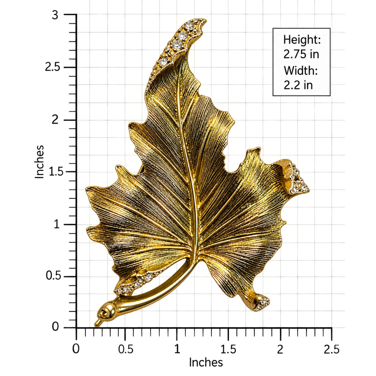 Gold Tone Maple Leaf Brooch Clear Rhinestone Vintage Style Fall Pin 2.75" CP212