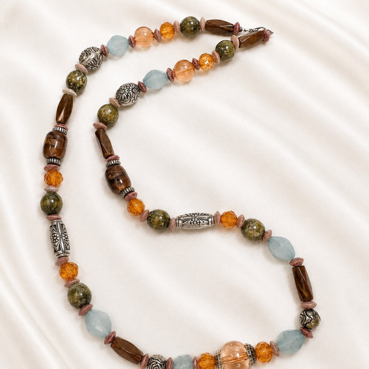 Chico’s Multicolor Beaded Statement Necklace 28 Inch Boho Jewelry N621