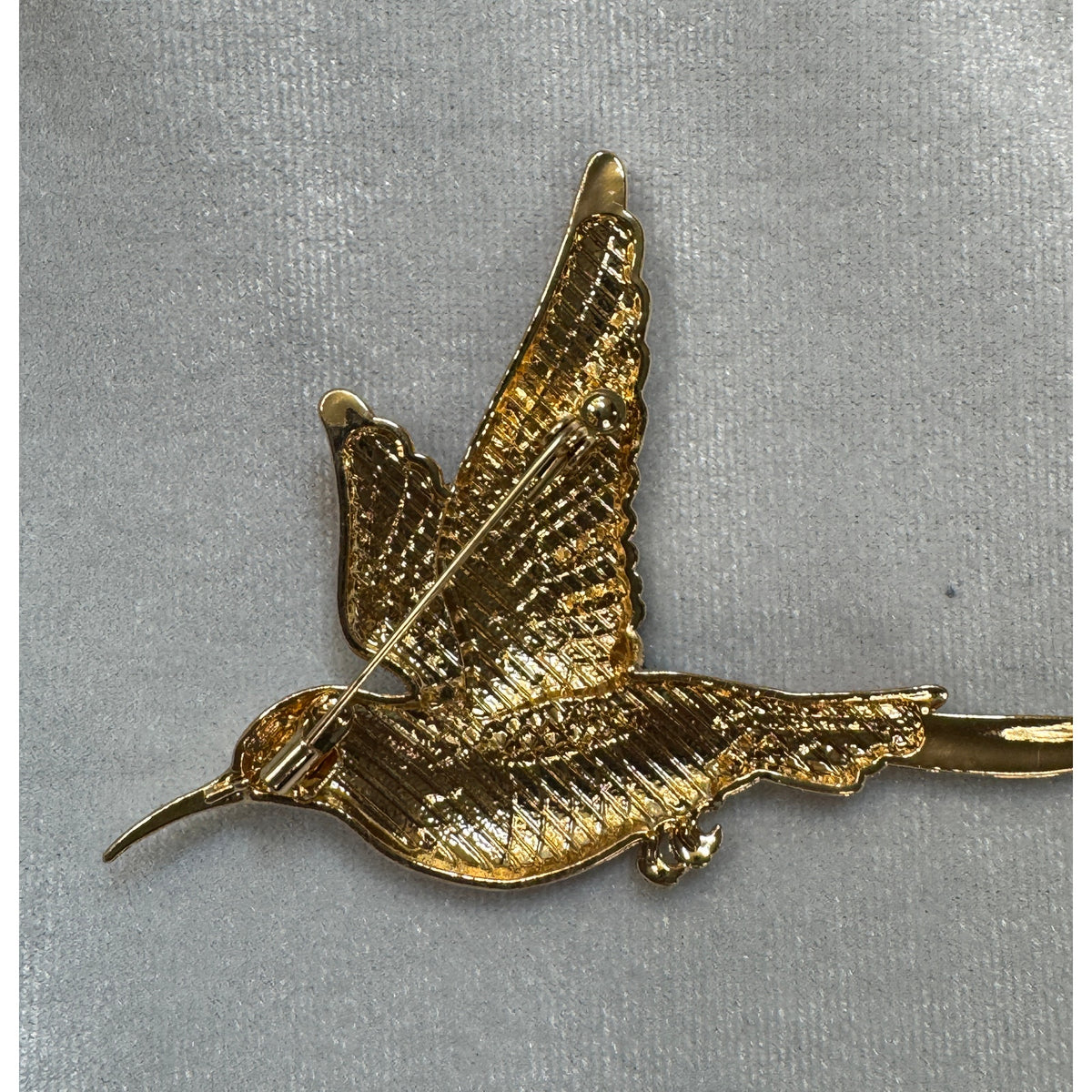 USA Flag Hummingbird Pin Brooch Gold Rhinestone Americana Patriotic 3.5"CP178
