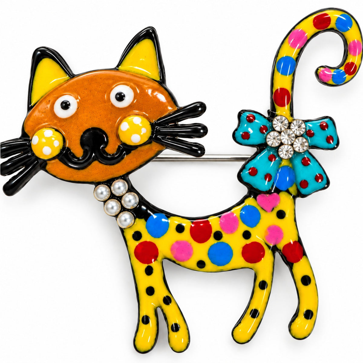 New Whimsical Yellow Color Enamel Cat Brooch Pin  Costume Jewelry CP165