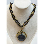 Black Stone Pendant Necklace Multi Strand Beaded Cord 16-18" Boho N365