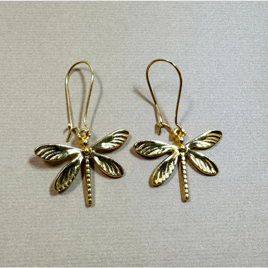 Gold Firefly Dangle Earrings Dragonfly Insect Drop Earrings 1.75"