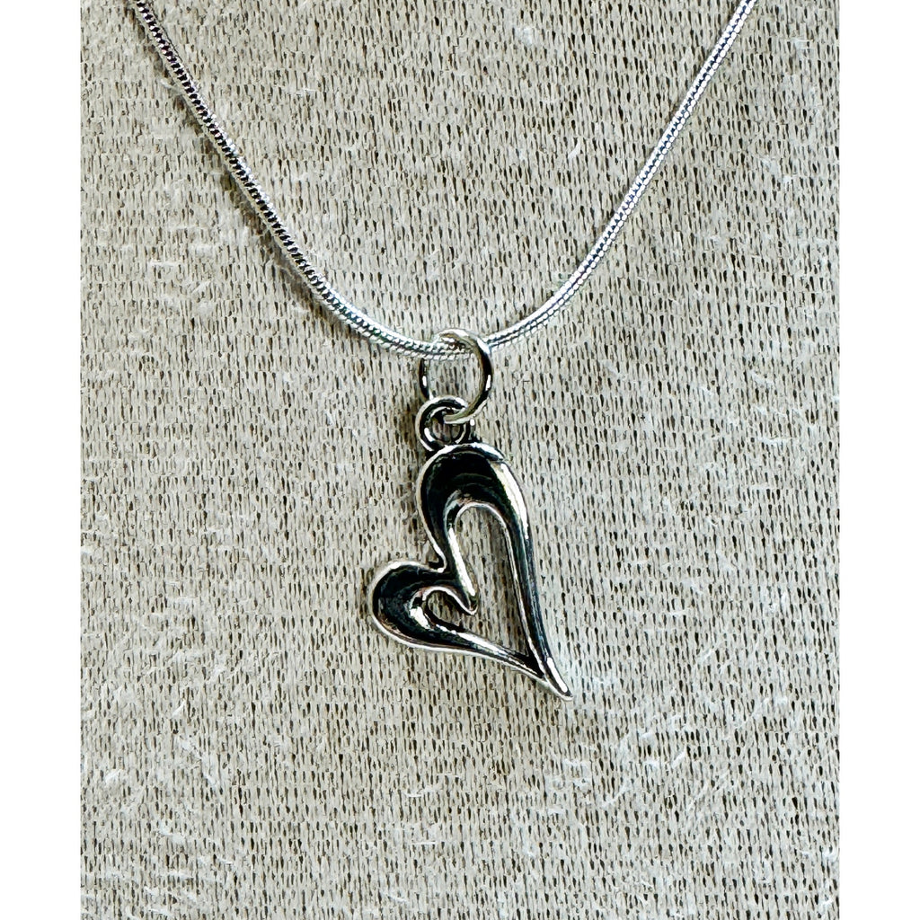Silver Heart Pendant Necklace 18" Chain Love Romantic Gift Minimalist N464