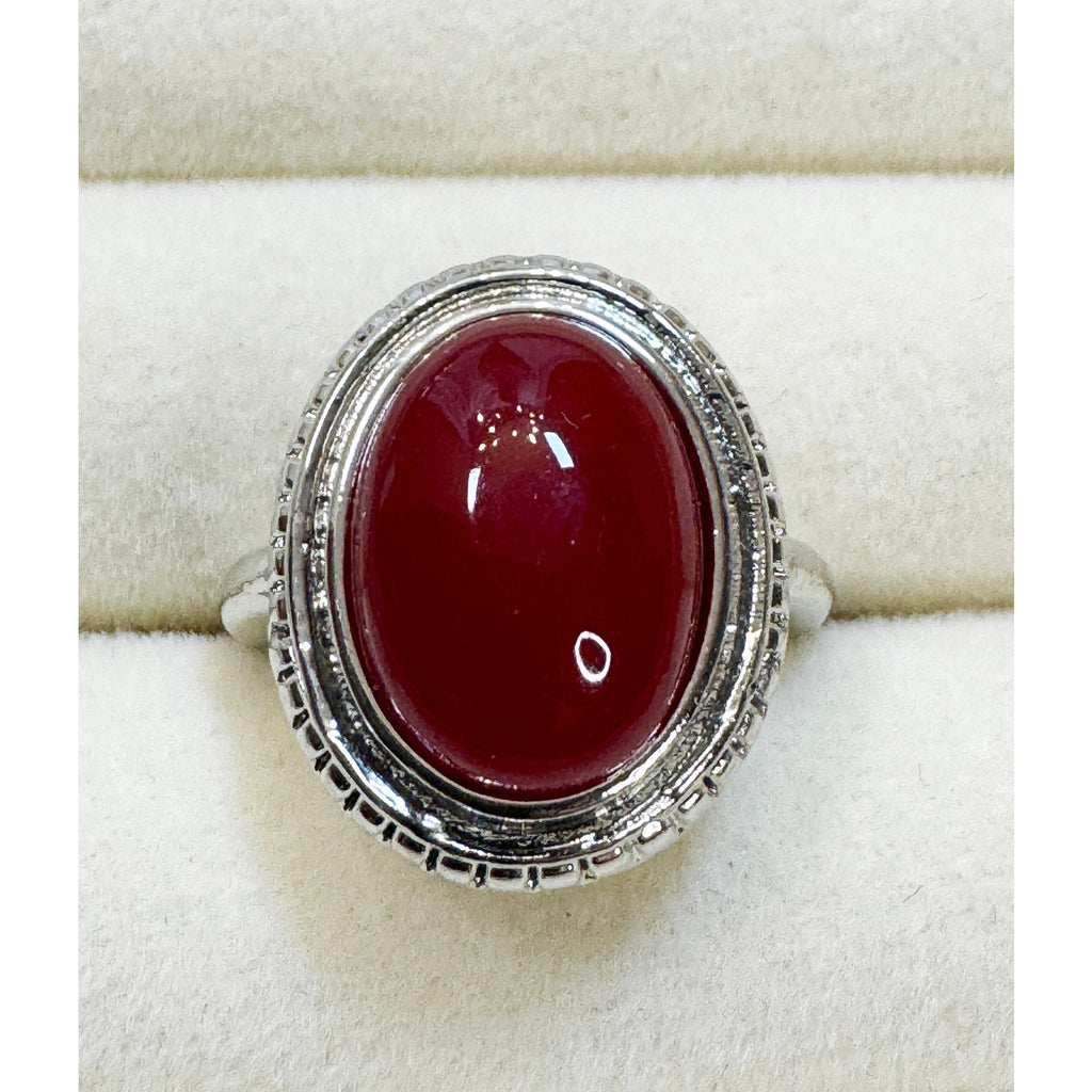New Size 8 Red Oval Cabochon Ring Silver Tone Vintage Style Statement Ring R005