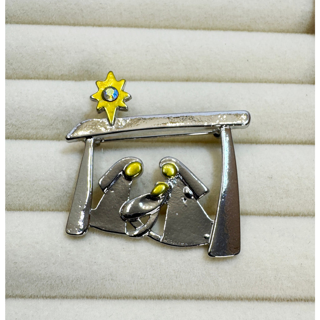 Christmas Nativity Brooch Holy Family Star Pin 1.5" Religious CP232