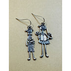 Silver Tone Boy & Girl Dangle Earrings Whimsical Family Earrings Cute E312