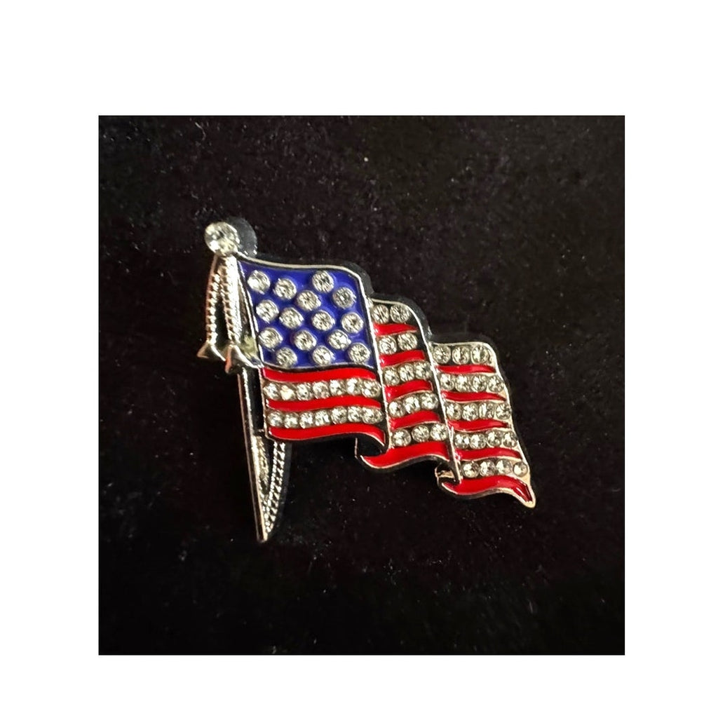 Patriotic American Flag Rhinestone Brooch Pin Red White Blue USA 1” CP158