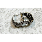 New Silver Textured Hoop Earrings 3/4 x 1/2 Inch Woven Braided Design E297