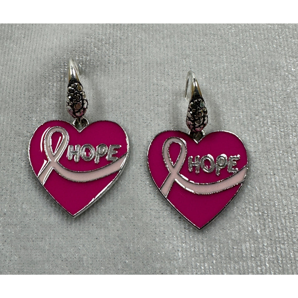 Breast Cancer Awareness Earrings Pink Ribbon Silver Tone  E235