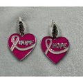Breast Cancer Awareness Earrings Pink Ribbon Silver Tone  E235