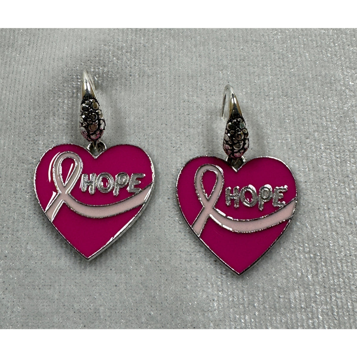 Breast Cancer Awareness Earrings Pink Ribbon Silver Tone  E235