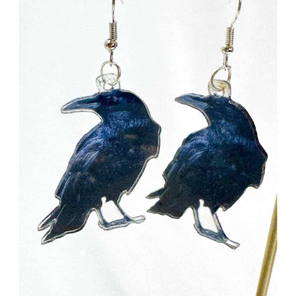 Halloween Black Crow Raven Dangle Earrings Gothic Spooky Bird Jewelry E481