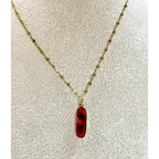 Red Acrylic Pendant Necklace Gold Tone 18" Chain 1" Pendant N458