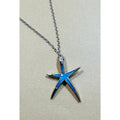 Silver Tone Turquoise Colored Starfish Necklace  Ocean Sea Star Pendant 16" N303