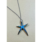 Silver Tone Turquoise Colored Starfish Necklace  Ocean Sea Star Pendant 16" N303