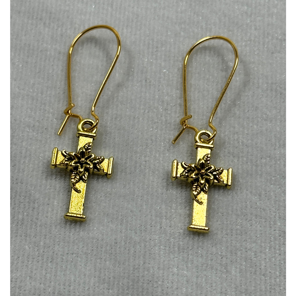 Gold Tone Cross Dangle Earrings Christian Faith Jewelry 1 Inch E272