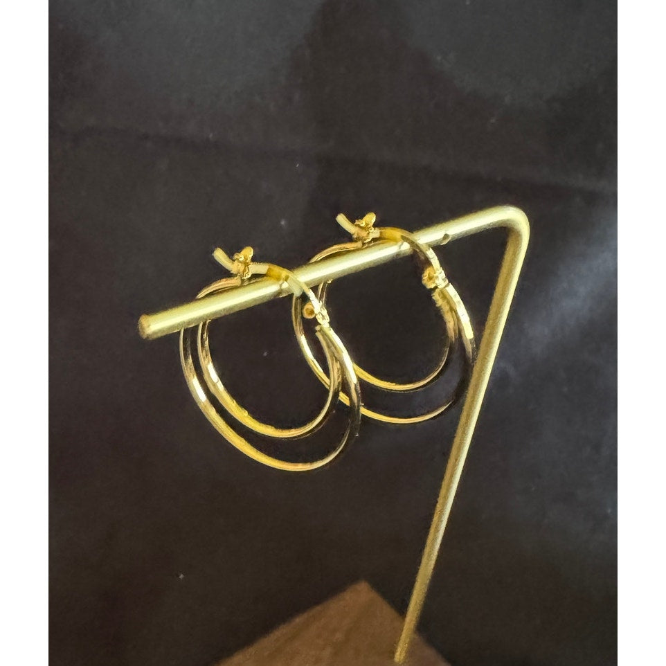 Stainless Steel Gold Hoop Earrings Double Circle Hoops 1.25 Inch E249