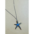 Silver Tone Turquoise Colored Starfish Necklace  Ocean Sea Star Pendant 16" N303