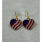 Americana USA Heart Flag Dangle Earrings Patriotic Red White Blue E235