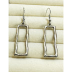 Silver Tone Open Rectangle Dangle Earrings Geometric 2.25" Long Modern E809
