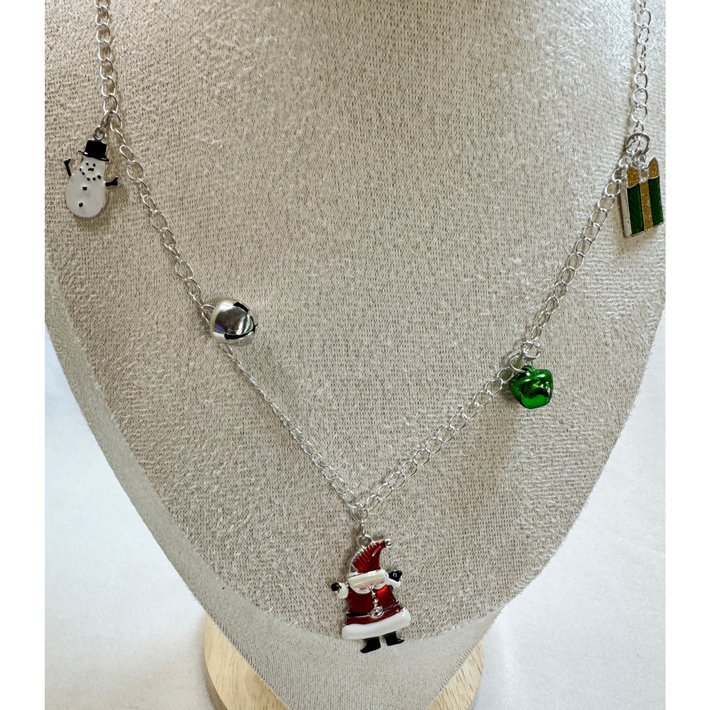 New Christmas Holiday Charm Necklace 36" Long Santa Snowman Bells Tree N143