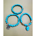 Set of 3 Turquoise Bead Stretch Bracelets Tree Charm Boho Stack