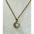 Vintage Style Opalite & Rhinestone Pendant Necklace Gold Tone 20" Chain