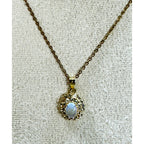 Vintage Style Opalite & Rhinestone Pendant Necklace Gold Tone 20" Chain