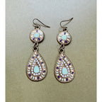 Vintage Enamel Teardrop Dangle Earrings Pastel Blue Pink Gold Boho 2.75" E506