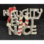 Naughty But Nice Christmas Enamel Pin Red & Silver Holiday Brooch CP121