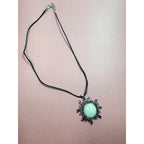 Pea Green Sun Pendant Necklace Celestial 2" Pendant 16-18" Cord N301