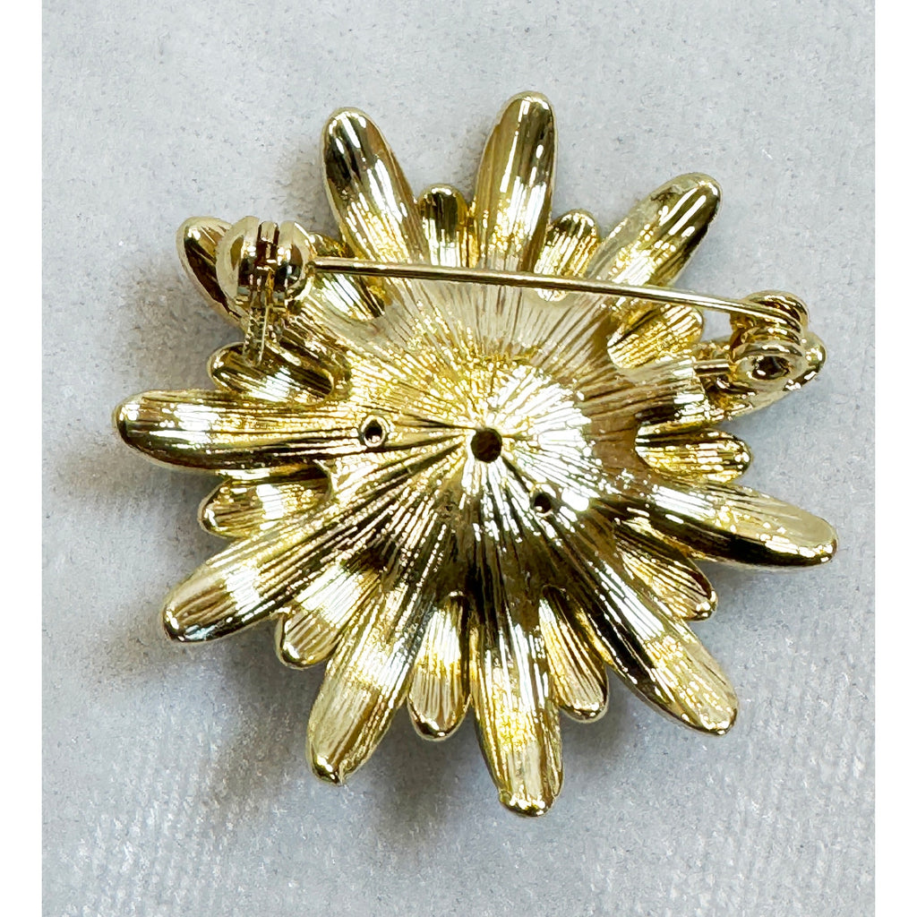New Enamel Daisy Bee Brooch Pin Blue Flower Gold Tone Nature Garden 1.75" CP198