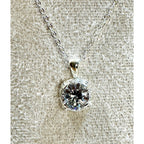 Round Clear Crystal Solitaire Pendant Necklace Silver Tone 18" Chain N450