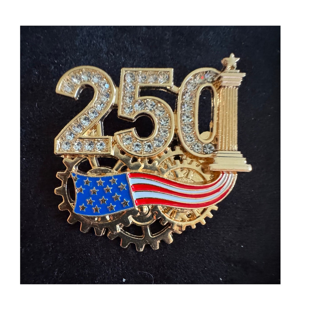 Americana 250 Rhinestone Brooch Pin Red White Blue Patriotic USA 2” CP155