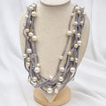 Vintage Multi Strand Faux Pearl Necklace Silver Gray Statement Jewelry N642