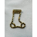 Vintage Rhinestone Christmas Stocking Brooch Pin Red Green Clear Holiday CP188