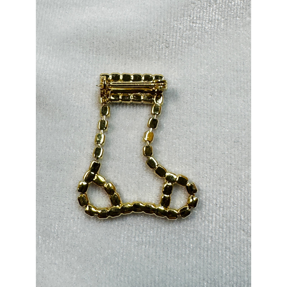 Vintage Rhinestone Christmas Stocking Brooch Pin Red Green Clear Holiday CP188