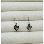 Tiny Silver Heart Dangle Hook Earrings Swirl Open Heart 3/4 Inch Minimalist E482