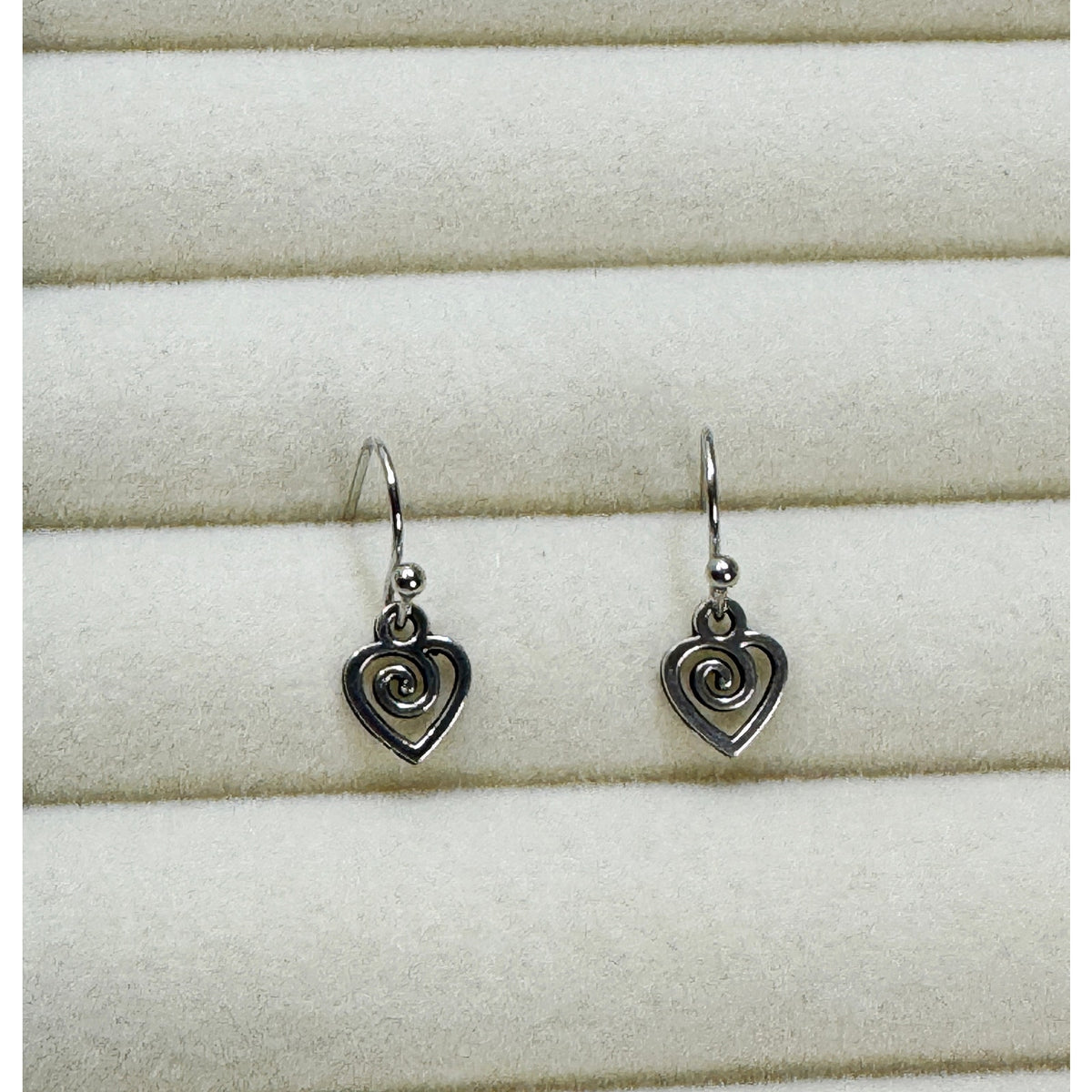 Tiny Silver Heart Dangle Hook Earrings Swirl Open Heart 3/4 Inch Minimalist E482