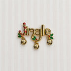 Jingle Christmas Brooch Gold Tone Bells Candy Cane Holly Enamel Holiday CP178