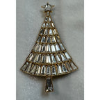 Clear Rhinestone Christmas Tree Brooch Pin Gold Tone Holiday 2.5" CP170